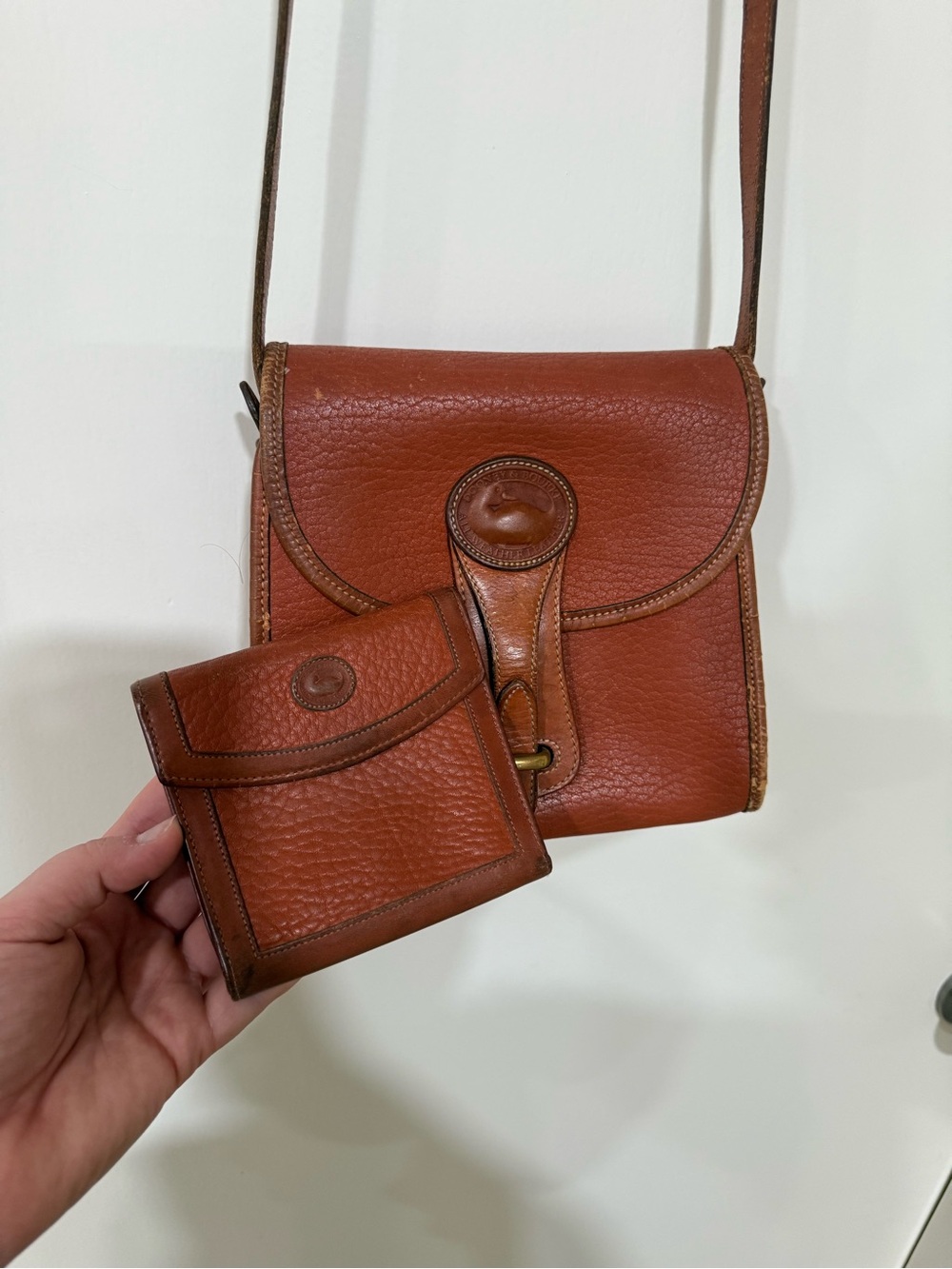 Classic Vintage Dooney & Bourne Brown Leather Crossbody Bag with Matching Wallet